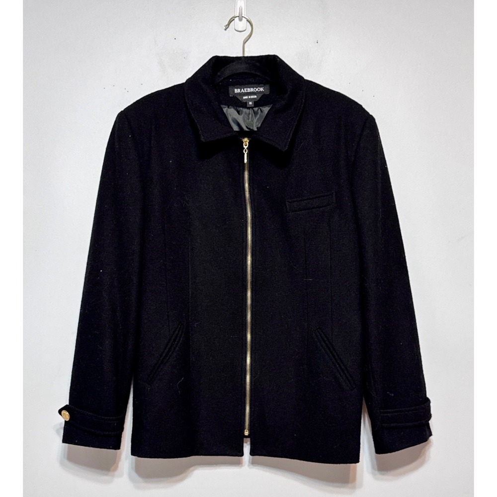 Braebrook Quiet Luxury Wool Zip Jacket Size 16 Old Money Minimalist Black Office